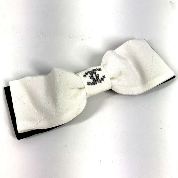 Chanel Barrette CC Logo Ribbon Silk White Hair Accessory Hair Clip main image 7